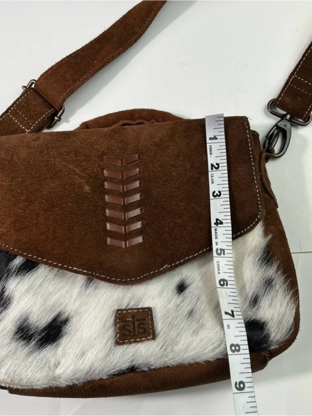 STS Ranchwear Cowhide Suede Leather Flap Close Crossbody Purse Western Rodeo